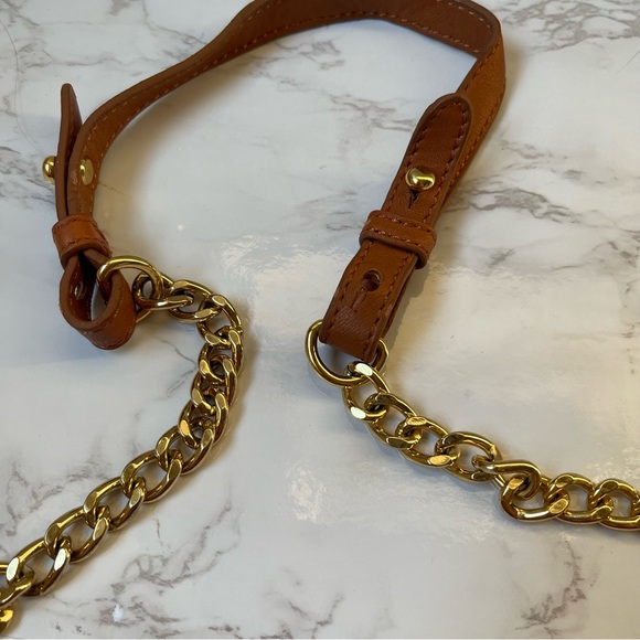 Badgley Mischka Quilted Brown Leather Shoulder Bag Flap Medium Sized Gold Chain - Picture 4 of 11